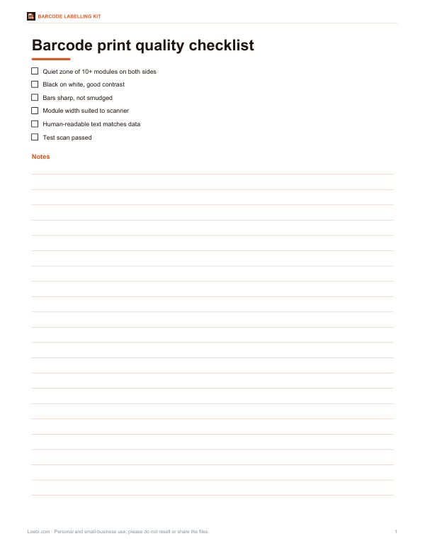 Preview of Printable Barcode Print Quality Checklist
